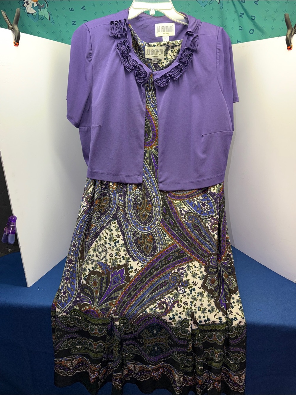 Julian Taylor Purple Paisley-Trim Tunic Top